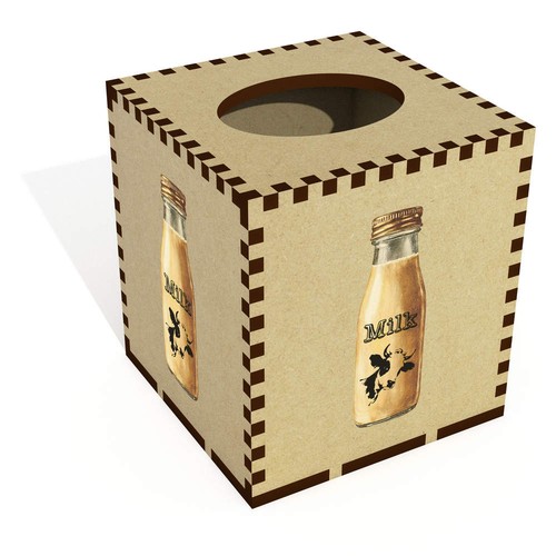 Square bottle milk wooden - square, 'bottle