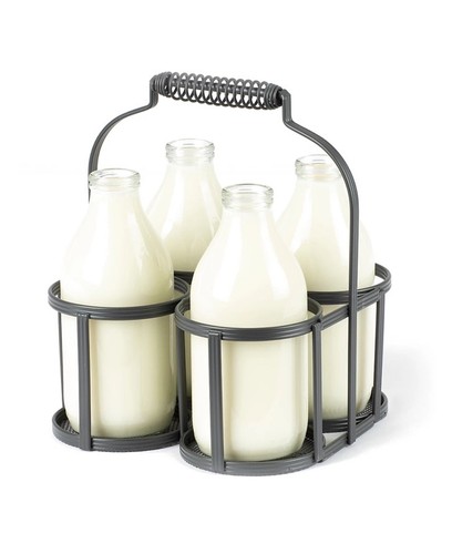 Grey metal milk bottle - grey,