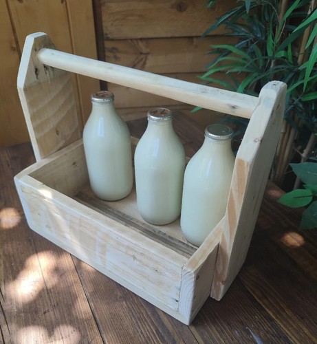 Wooden milk bottle crate - wooden, 6